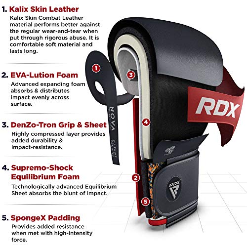 RDX Guantes de Boxeo para Muay Thai y Entrenamiento | Kalix Cuero Mitones para Sparring, Kick Boxing | Boxing Gloves para Saco Boxeo, Combate Training RDX Guantes de Boxeo para Muay Thai y Entrenamiento | Kalix Cuero Mitones para Sparring, Kick Boxing | Boxing Gloves para Saco Boxeo, Combate Training