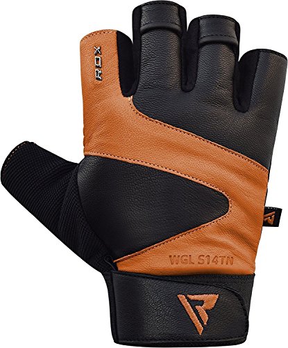 RDX Guantes Gimnasio Cuero Fitness Culturismo Musculacion Gym Levantamiento de Pesas Entrenamiento Halterofilia Powerlifting Antideslizante Workout Deportivos Weightlifting Gloves.