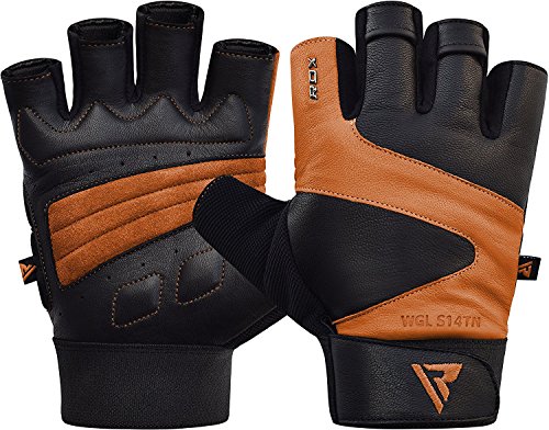 RDX Guantes Gimnasio Cuero Fitness Culturismo Musculacion Gym Levantamiento de Pesas Entrenamiento Halterofilia Powerlifting Antideslizante Workout Deportivos Weightlifting Gloves.