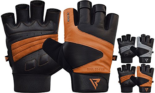 RDX Guantes Gimnasio Cuero Fitness Culturismo Musculacion Gym Levantamiento de Pesas Entrenamiento Halterofilia Powerlifting Antideslizante Workout Deportivos Weightlifting Gloves.