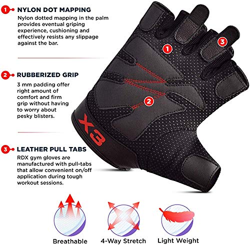 RDX Guantes Gimnasio Fitness Culturismo Musculacion Gym Levantamiento de Pesas Entrenamiento Halterofilia Deportivos Powerlifting Antideslizante Workout Weightlifting Gloves