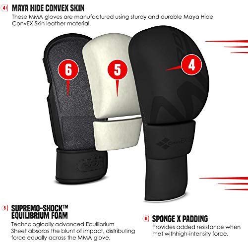 RDX Guantes MMA para Artes Marciales Entrenamiento, Convex Skin Sparring Guantillas, Bueno para Grappling, Muay Thai, Saco de Boxeo, Lucha Libre, Combate Training y Kickboxing