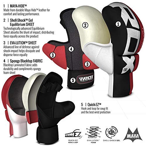 RDX Guantes MMA para Artes Marciales Entrenamiento, Cuero Grappling Guantillas, Bueno para Sparring, Muay Thai, Kickboxing, Saco de Boxeo, Combate Training y Lucha Libre RDX Guantes MMA para Artes Marciales Entrenamiento, Cuero Grappling Guantillas, Bueno para Sparring, Muay Thai, Kickboxing, Saco de Boxeo, Combate Training y Lucha Libre