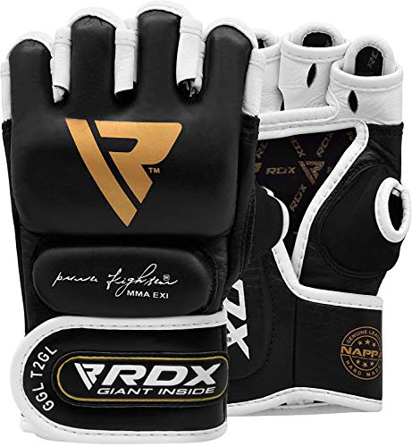 RDX Guantes MMA para Artes Marciales Entrenamiento, Cuero Kickboxing Guantillas, Bueno para Muay Thai, Saco de Boxeo, Lucha Libre, Combate Training, Sparring y Grappling