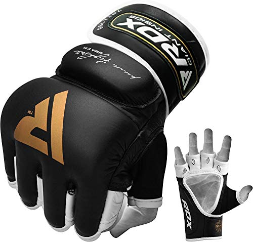 RDX Guantes MMA para Artes Marciales Entrenamiento, Cuero Kickboxing Guantillas, Bueno para Muay Thai, Saco de Boxeo, Lucha Libre, Combate Training, Sparring y Grappling