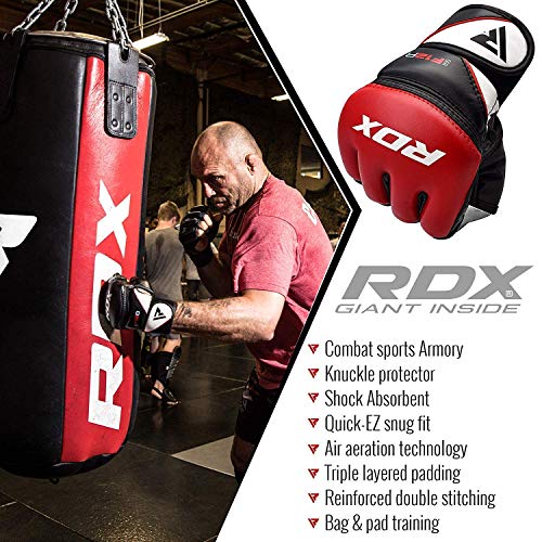 RDX Guantes MMA para Artes Marciales Entrenamiento, Maya Hide Cuero Grappling Guantillas, Bueno para Sparring, Kickboxing, Muay Thai, Saco de Boxeo, Lucha Libre y Combate Training