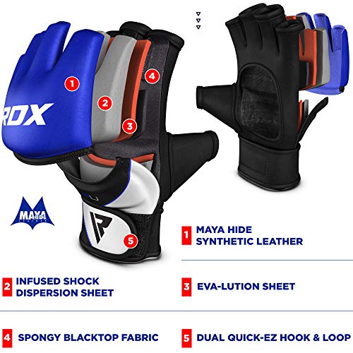 RDX Guantes MMA para Artes Marciales Entrenamiento, Maya Hide Cuero Grappling Guantillas, Bueno para Sparring, Kickboxing, Muay Thai, Saco de Boxeo, Lucha Libre y Combate Training