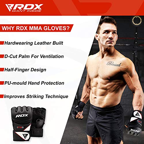 RDX Guantes MMA para Artes Marciales Entrenamiento, Maya Hide Cuero Grappling Guantillas, Bueno para Sparring, Kickboxing, Muay Thai, Saco de Boxeo, Lucha Libre y Combate Training