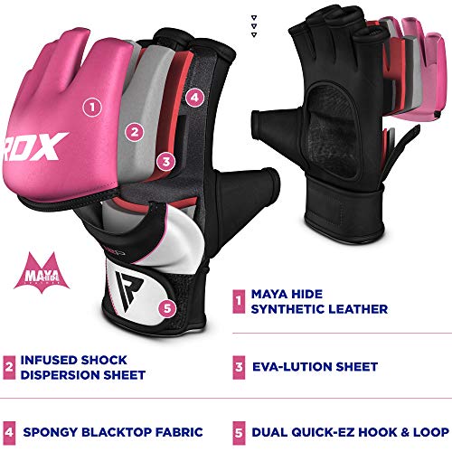 RDX Guantes MMA para Artes Marciales Entrenamiento, Maya Hide Cuero Grappling Guantillas, Bueno para Sparring, Kickboxing, Muay Thai, Saco de Boxeo, Lucha Libre y Combate Training