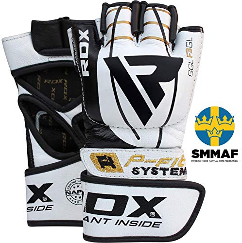 RDX Guantes MMA Vaca Esconder Cuero Lucha Libre Sparring, Artes Marciales Grappling Guantillas Entrenamiento