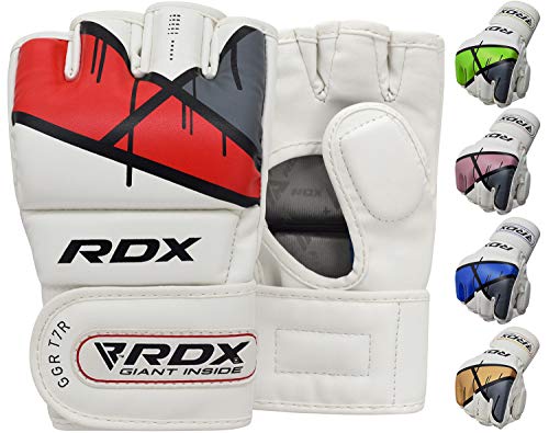 RDX - Guantes profesionales de artes marciales mixtas, y deportes de lucha, para saco de boxeo, guantes de entrenamiento, guantes de lucha libre, con cuero Maya Hide, reutilizables, B018YI1NBY, rojo, small