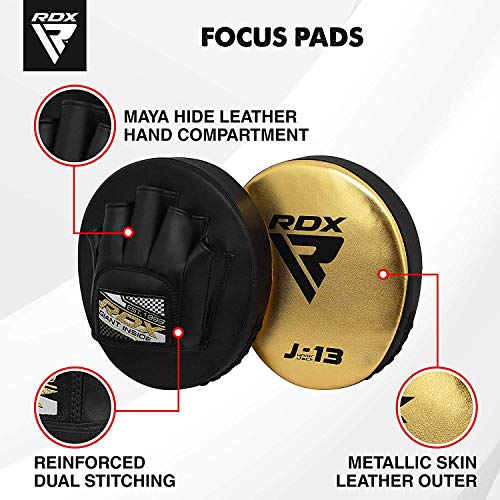 RDX Manoplas de Boxeo Niño Paos Muay Thai MMA Almohadilla Convex y Metalic Cuero Junior Kick Boxing Escudo Patada Entrenamiento Kids Karate Artes Marciales Gancho y Jab Focus Pad