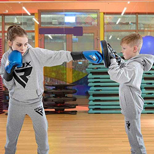RDX Manoplas de Boxeo Niño Paos Muay Thai MMA Almohadilla Convex y Metalic Cuero Junior Kick Boxing Escudo Patada Entrenamiento Kids Karate Artes Marciales Gancho y Jab Focus Pad