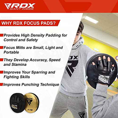 RDX Manoplas de Boxeo Niño Paos Muay Thai MMA Almohadilla Convex y Metalic Cuero Junior Kick Boxing Escudo Patada Entrenamiento Kids Karate Artes Marciales Gancho y Jab Focus Pad