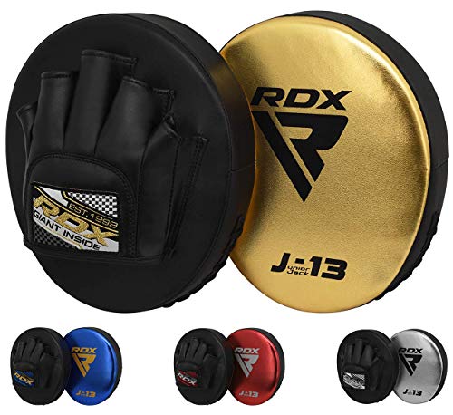 RDX Manoplas de Boxeo Niño Paos Muay Thai MMA Almohadilla Convex y Metalic Cuero Junior Kick Boxing Escudo Patada Entrenamiento Kids Karate Artes Marciales Gancho y Jab Focus Pad