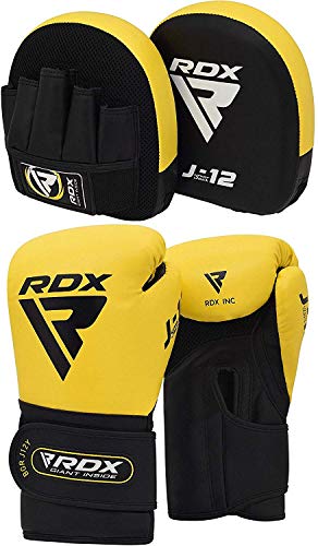 RDX Manoplas de Boxeo y Guantes Niño Muay Thai Entrenamiento Paos Saco Junior Kick Boxing MMA Almohadilla Artes Marciales Escudo Patada Kids Gancho y Jab Pad Focus Pads