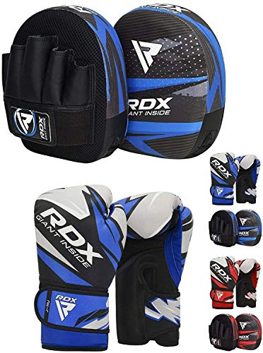 RDX Manoplas de Boxeo y Guantes Niño para Entrenamiento, Junior Maya Hide Cuero Almohadilla Gancho y Jab Pad Mitones para Kick Boxing, Saco Sparring, Muay Thai, Artes Marciales, MMA Escudo Patada