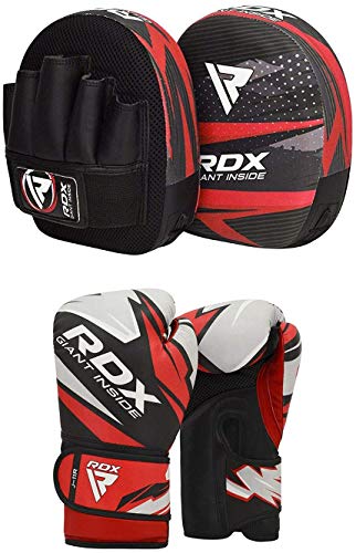 RDX Manoplas de Boxeo y Guantes Niño para Entrenamiento, Junior Maya Hide Cuero Almohadilla Gancho y Jab Pad Mitones para Kick Boxing, Saco Sparring, Muay Thai, Artes Marciales, MMA Escudo Patada