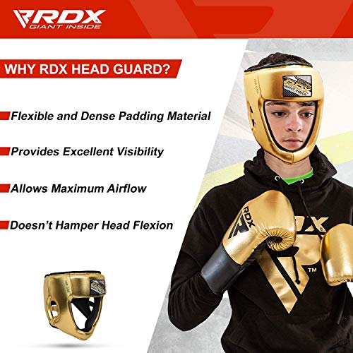 RDX Niño Cascos Boxeo para Sparring, MMA Entrenamiento | Junior Metallic Cuero Casco Protector | Bueno para Kids Kickboxing, Artes Marciales, Muay Thai, kárate y Combate Training