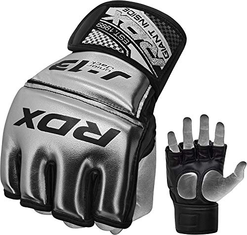 RDX Niño Guantes MMA para Artes Marciales Entrenamiento | Junior Metallic Cuero Grappling Guantillas | Bueno para Kids Sparring, Kickboxing, Lucha Libre, Muay Thai y Combate Training