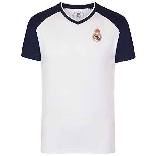 Real Madrid Camiseta Oficial Para Entrenamiento - Para Niño - Poliéster - Blanco Cuello de Pico - 12 Años