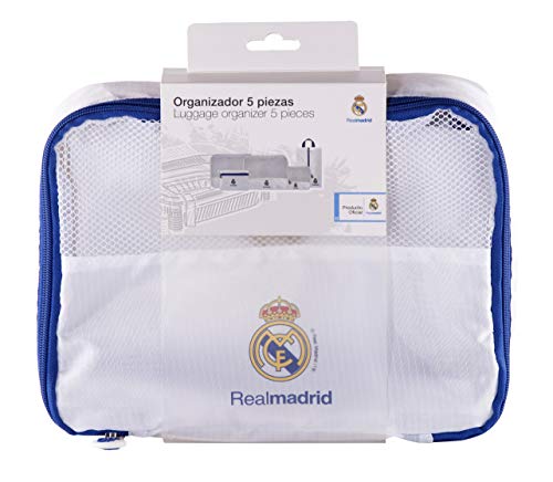 Real Madrid Organizador de Equipaje - Producto Oficial del Equipo, con 5 Piezas Diferentes y Fabricado en Nylon muy Ligero para No Añadir Peso a la Maleta