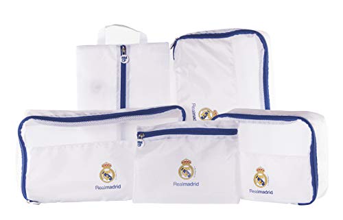 Real Madrid Organizador de Equipaje - Producto Oficial del Equipo, con 5 Piezas Diferentes y Fabricado en Nylon muy Ligero para No Añadir Peso a la Maleta