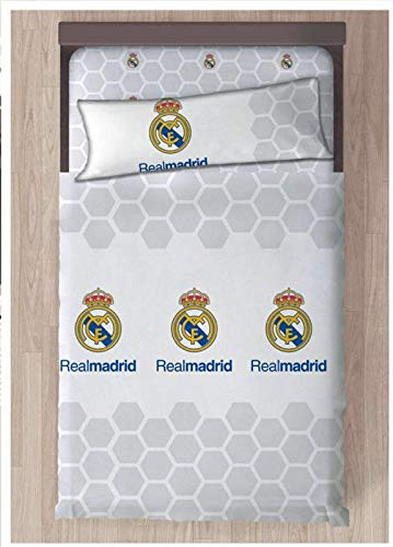 Real Madrid Referencia NI Juegos de sábanas y Fundas de Almohada Alfileres para faldón de Cama Textiles del hogar Unisex Adulto, Blanco, 090 cm