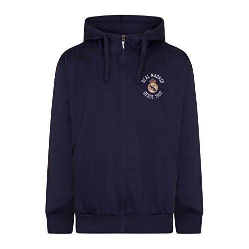 Real Madrid - Sudadera Oficial con Capucha y Cierre de Cremallera - para Hombre - Forro Polar - L