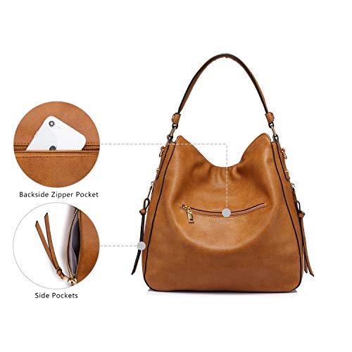 Realer Bolso Mujer Hobo Casual Bolsos Bandolera Sintetico Bolsos de Hombro Cuero PU Grande Shopper Bolsa Tote Vintage Marron