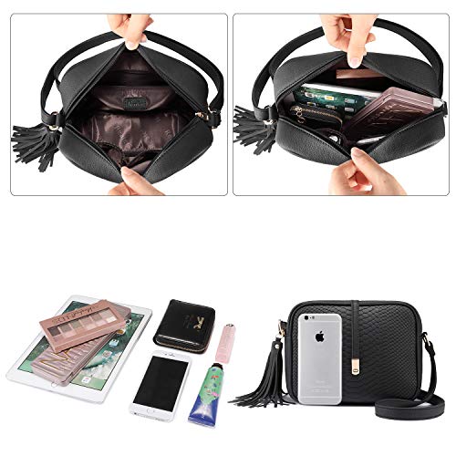 Realer Pequeño cuero Crossbody monederos y bolsos con correa para el hombro para la Mujer Negro