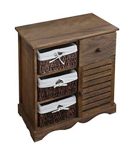 Rebecca Mobili Gabinete Mueble Multifuncional 4 Cajones 1 Puerta Madera Paulownia Mimbre Marron Vintage Cocina Baño (Cod. RE4024)