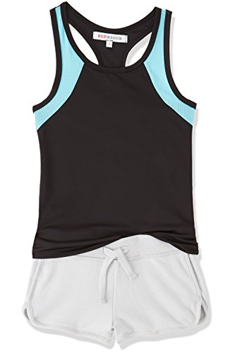 RED WAGON Camiseta Deportiva de Tirantes para Niñas, Negro (Black/menthol Blue), 4 años