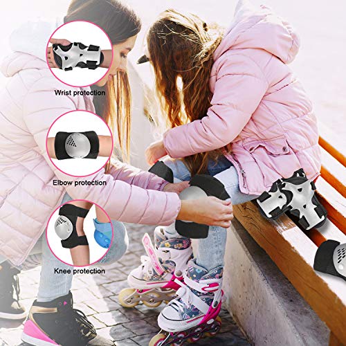 Redmoo Protecciones Patines Niños, 6pcs Juego Protectores Rodilleras Coderas Muñeca Muñequeras Seguridad para Skate Bicicleta Ciclismo (Negro)