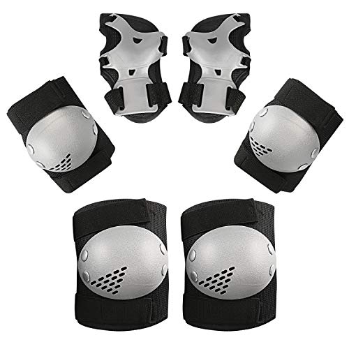 Redmoo Protecciones Patines Niños, 6pcs Juego Protectores Rodilleras Coderas Muñeca Muñequeras Seguridad para Skate Bicicleta Ciclismo (Negro)