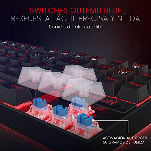 Redragon K552RGB KUMARA Teclado Mecánico Tenkeyless, Switch Outemu Blue, Reforzado, Retroiluminado RGB Distribución Española - Color Negro - PC Windows Compatible