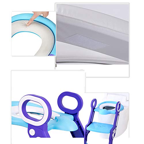 Reductor WC niños Aseo Asiento con Escalera, Orinales para niños, 2 Escalones y Agarraderas Grandes, Asiento de Entrenamiento de Inodoro Ajustable y Plegable, Azul + Púrpura Reductor WC niños Aseo Asiento con Escalera, Orinales para niños, 2 Escalones y Agarraderas Grandes, Asiento de Entrenamiento de Inodoro Ajustable y Plegable, Azul + Púrpura