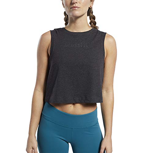Reebok CF Crop Read tee Camiseta sin Mangas, Mujer, Negro (Black Melange), M Reebok CF Crop Read tee Camiseta sin Mangas, Mujer, Negro (Black Melange), M