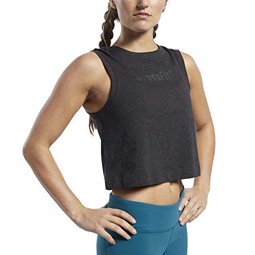 Reebok CF Crop Read tee Camiseta sin Mangas, Mujer, Negro (Black Melange), M Reebok CF Crop Read tee Camiseta sin Mangas, Mujer, Negro (Black Melange), M