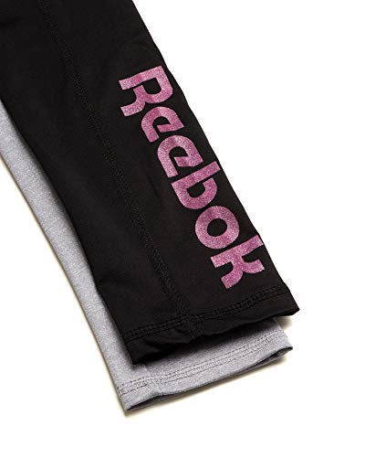 Reebok Girls Active Solid Legging Pants with Mesh Pocket (2 Pack), Heather Grey/Black, Size Small'