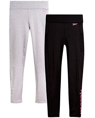 Reebok Girls Active Solid Legging Pants with Mesh Pocket (2 Pack), Heather Grey/Black, Size Small'