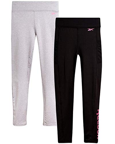 Reebok Girls Active Solid Legging Pants with Mesh Pocket (2 Pack), Heather Grey/Black, Size Small' Reebok Girls Active Solid Legging Pants with Mesh Pocket (2 Pack), Heather Grey/Black, Size Small'