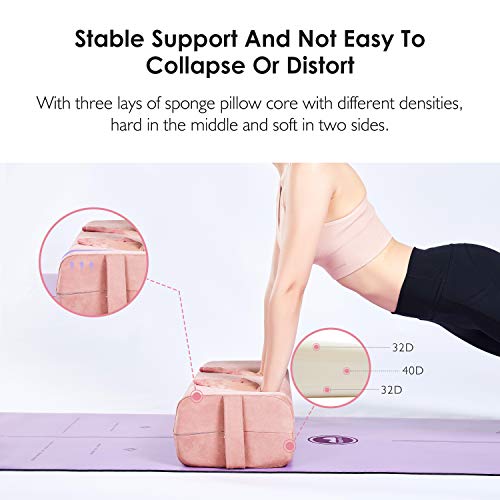 REEHUT Bolster Yoga Rectangular, Cojín de Meditación de Densidad Mixta y Soporte Cómodo, Relleno de Esponja y Funda de Ante Lavable, con Manija (66 x 26 cm) - Rosado