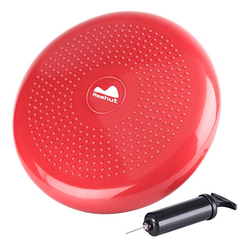 REEHUT Cojín de Equilibrio, Disco de Equilibrio para Fitness, Yoga, Pilates, Entrenamiento y Ejercicio Físico, Disco de Inestabilidad Hinchable con Bomba de Aire Incluida (Diámetro 33cm, Rojo)