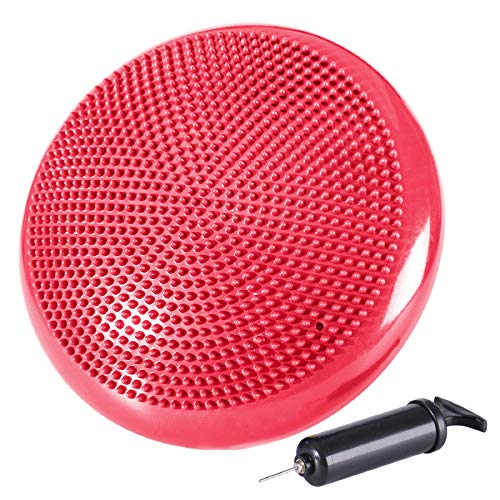 REEHUT Cojín de Equilibrio, Disco de Equilibrio para Fitness, Yoga, Pilates, Entrenamiento y Ejercicio Físico, Disco de Inestabilidad Hinchable con Bomba de Aire Incluida (Diámetro 33cm, Rojo)