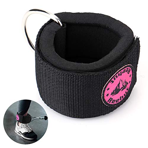 REEHUT Correa de Tobillo Acolchada con Hebilla de Nylon Ajustable Tobillera Deportiva para Máquina de Cable con Hebilla Metal D-Anillos para Ejercicios de Estiramiento Fitness Pilates 1 pc