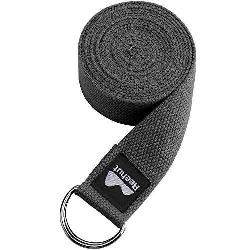 REEHUT Correa para Yoga - Cinturón con Hebilla Metal D-Anillos de Poliéster Algodón Resistente para Ejercicios de Estiramiento, Fitness, Pilates y Flexibilidad (Gris,3m,10ft)