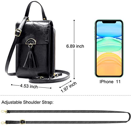 REETEE Bandolera Pequeña Mujer Cuero PU Cartera Bolso de Teléfono Móvil para Mujer, Mini Crossbody Bag Bolso Movil Mujer Monedero con Ranuras para Tarjeta y Correa Ajustable (negro)