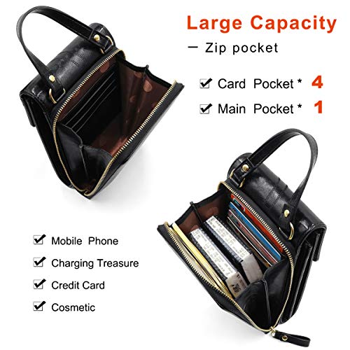 REETEE Bandolera Pequeña Mujer Cuero PU Cartera Bolso de Teléfono Móvil para Mujer, Mini Crossbody Bag Bolso Movil Mujer Monedero con Ranuras para Tarjeta y Correa Ajustable (negro)