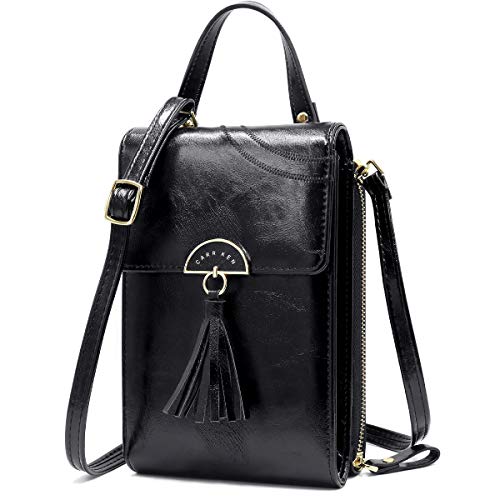 REETEE Bandolera Pequeña Mujer Cuero PU Cartera Bolso de Teléfono Móvil para Mujer, Mini Crossbody Bag Bolso Movil Mujer Monedero con Ranuras para Tarjeta y Correa Ajustable (negro)